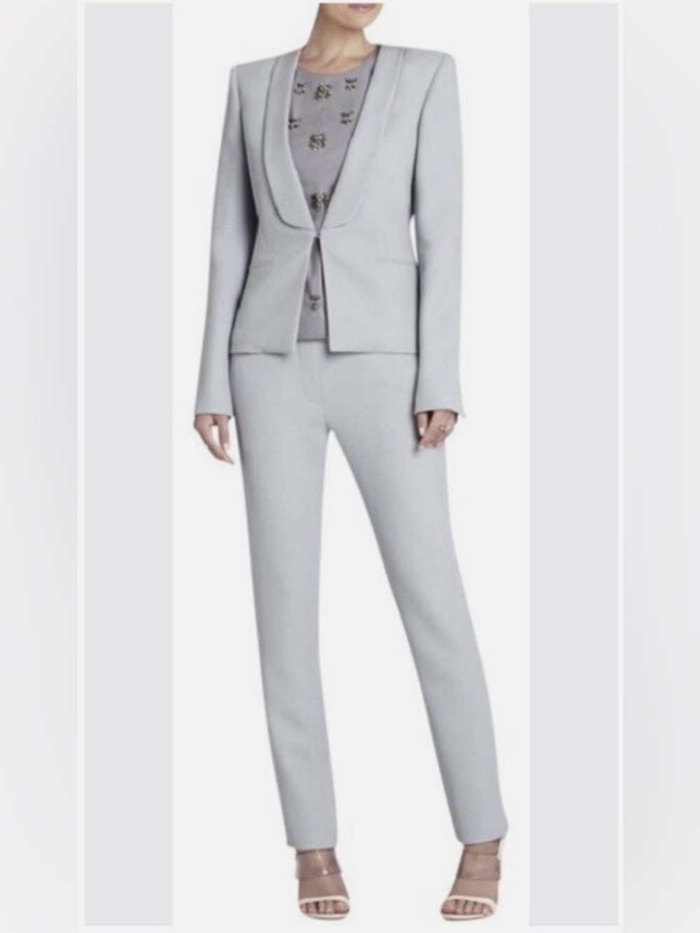 BCBGMaxAzria Women’s Smoke Chandler Tailored Pantsuit w/Long Sleeve Top